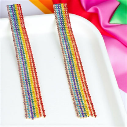 Catch the Rainbow: Oversized Rhinestone Dangle Earrings! 🌈