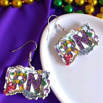 RN & Ready to Mardi! – Nurse Mardi Gras Earrings 🎉