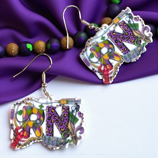 RN & Ready to Mardi! – Nurse Mardi Gras Earrings 🎉