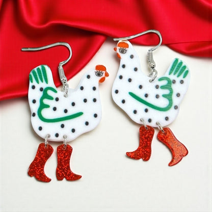 Strut Your Stuff: Chicken with Red Boots Earrings!