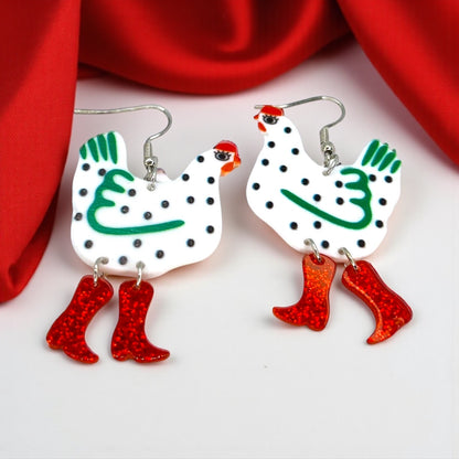 Strut Your Stuff: Chicken with Red Boots Earrings!