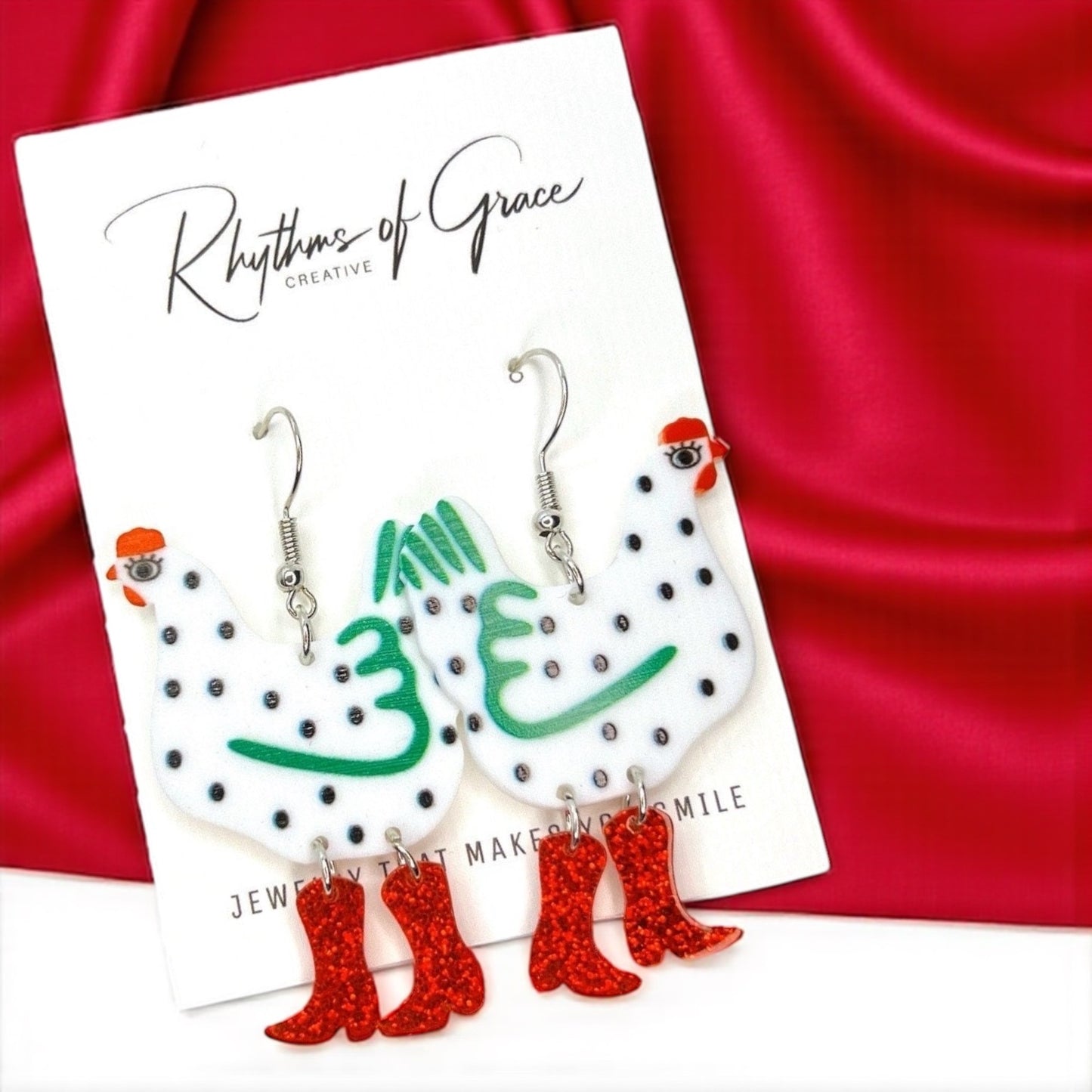 Strut Your Stuff: Chicken with Red Boots Earrings!