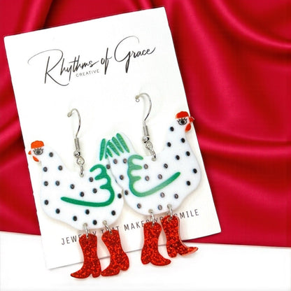 Strut Your Stuff: Chicken with Red Boots Earrings!