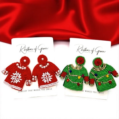 "Merry Christmas, Ya Filthy Animal!" - Beaded Christmas Sweater Earrings