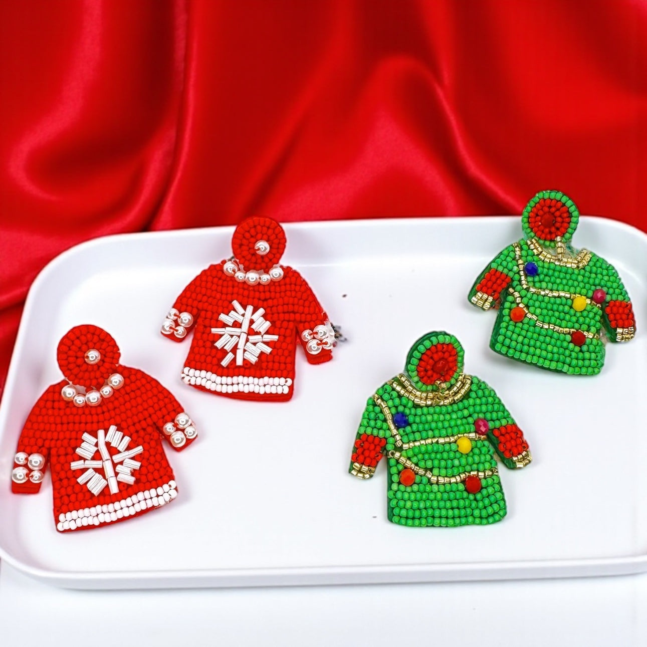 "Merry Christmas, Ya Filthy Animal!" - Beaded Christmas Sweater Earrings