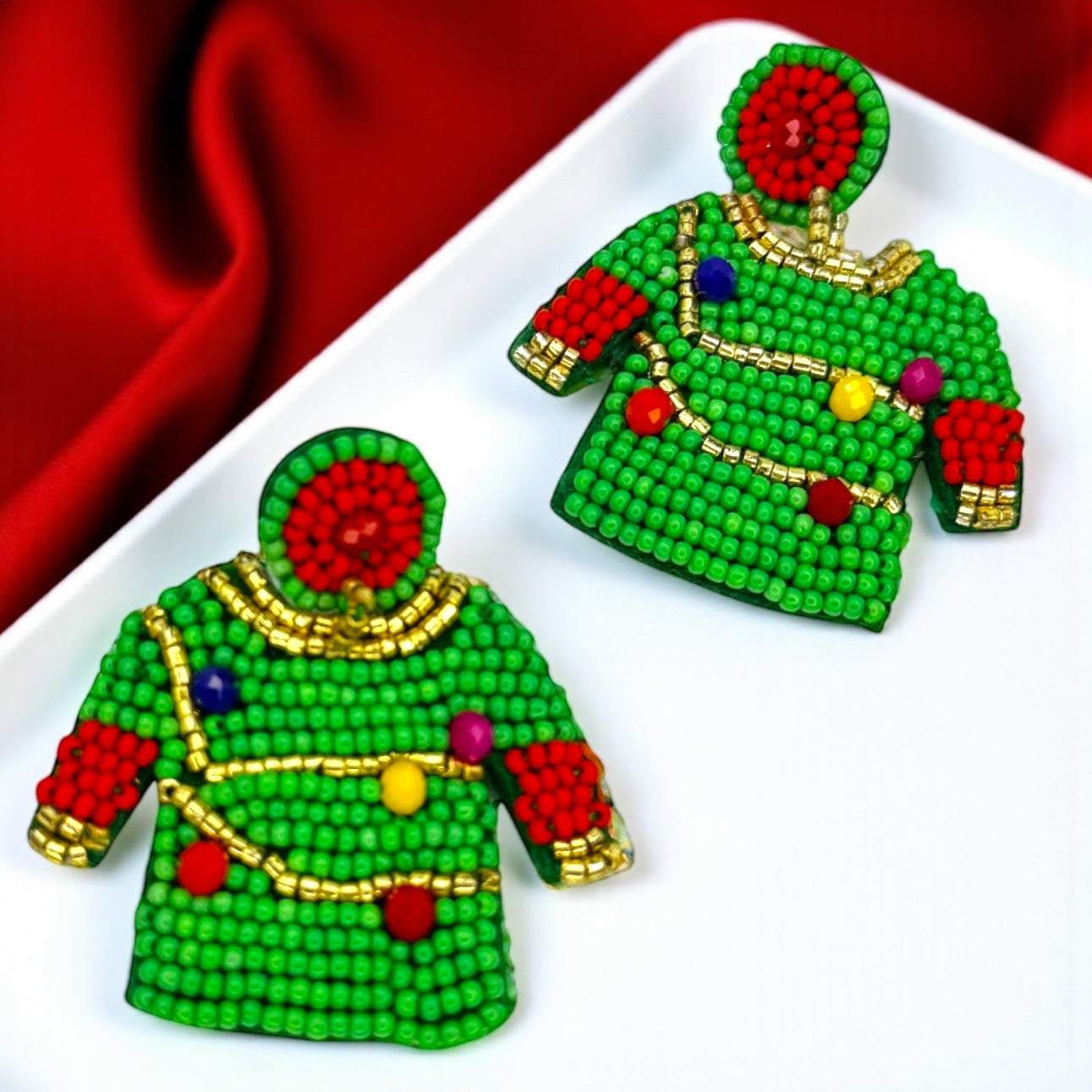 "Merry Christmas, Ya Filthy Animal!" - Beaded Christmas Sweater Earrings
