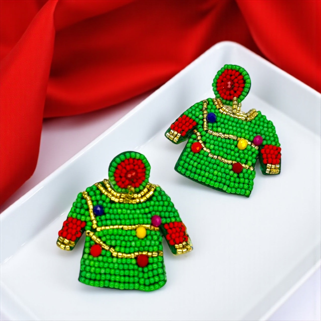 "Merry Christmas, Ya Filthy Animal!" - Beaded Christmas Sweater Earrings