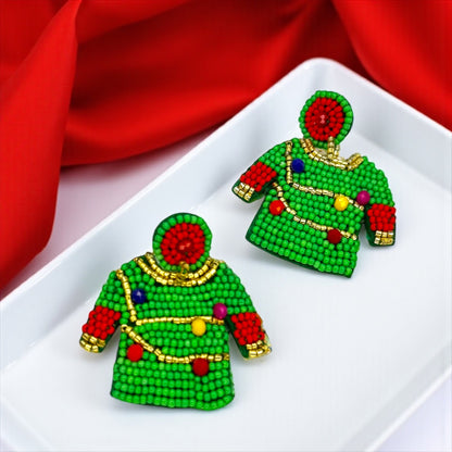 "Merry Christmas, Ya Filthy Animal!" - Beaded Christmas Sweater Earrings