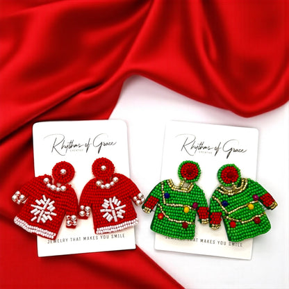 "Merry Christmas, Ya Filthy Animal!" - Beaded Christmas Sweater Earrings