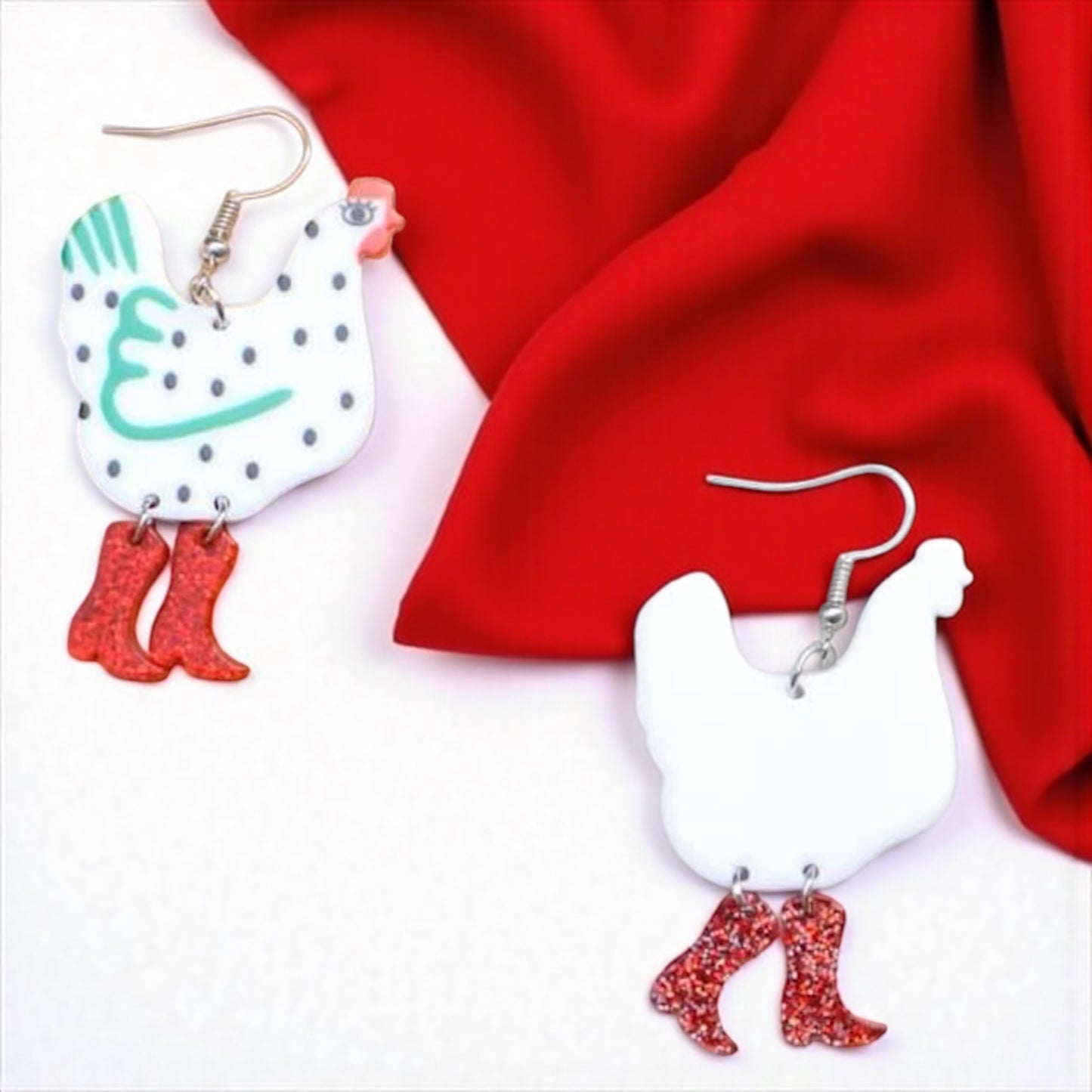Strut Your Stuff: Chicken with Red Boots Earrings!
