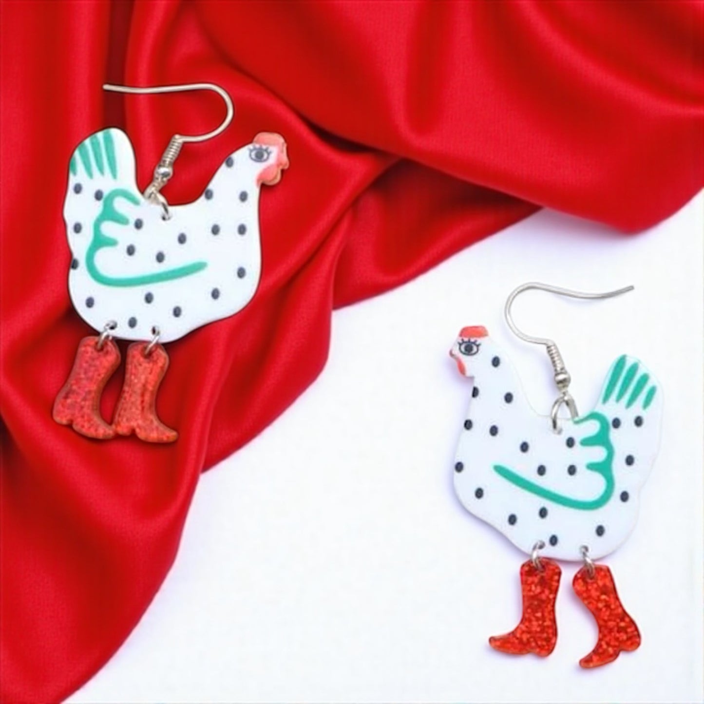Strut Your Stuff: Chicken with Red Boots Earrings!