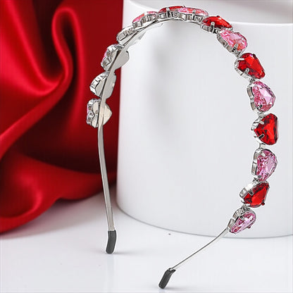 Sweeten Your Style: Pink and Red Heart Rhinestone Headband! 💖