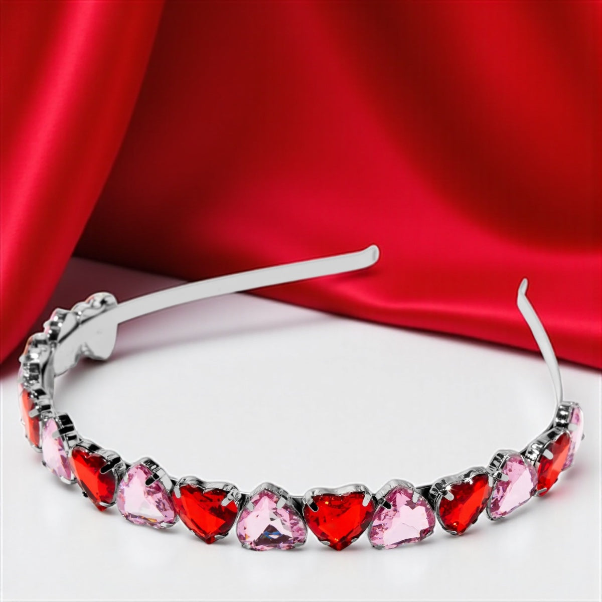 Sweeten Your Style: Pink and Red Heart Rhinestone Headband! 💖