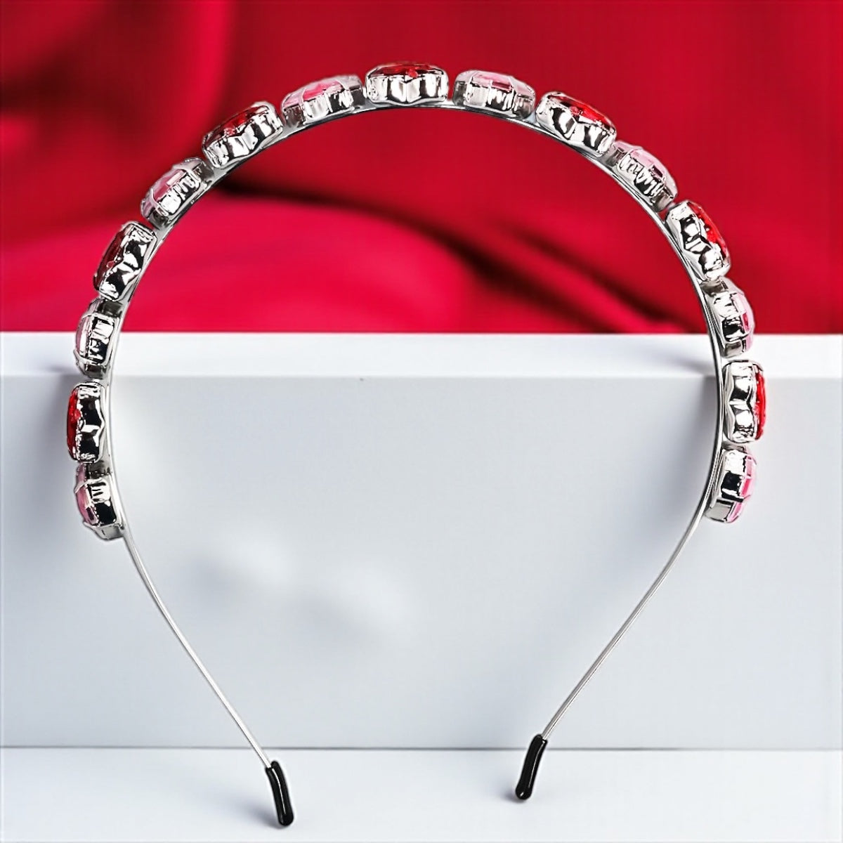 Sweeten Your Style: Pink and Red Heart Rhinestone Headband! 💖