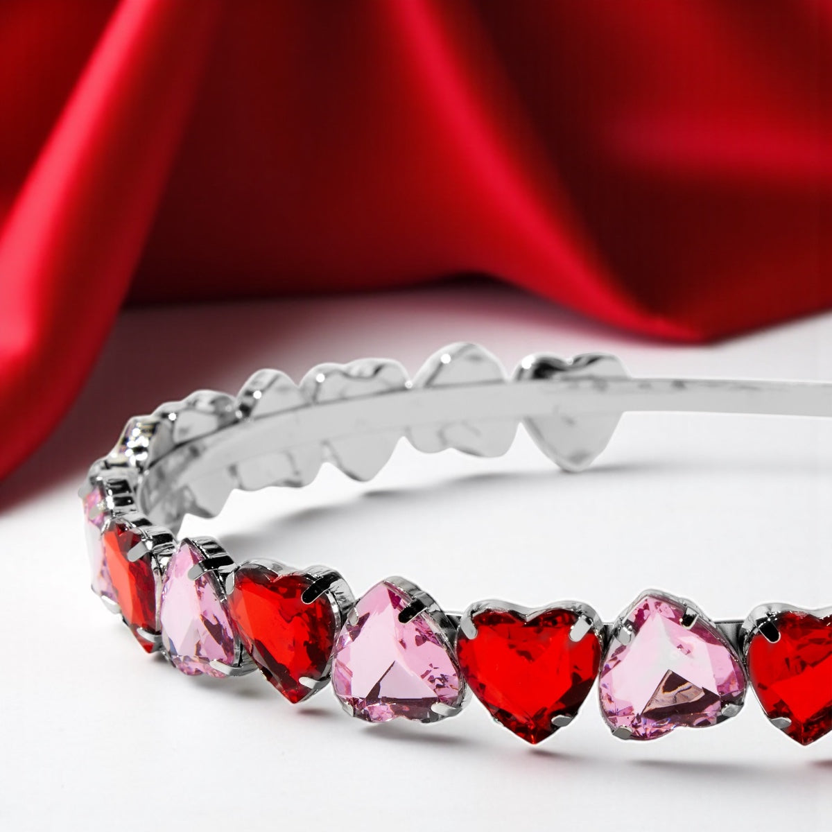 Sweeten Your Style: Pink and Red Heart Rhinestone Headband! 💖
