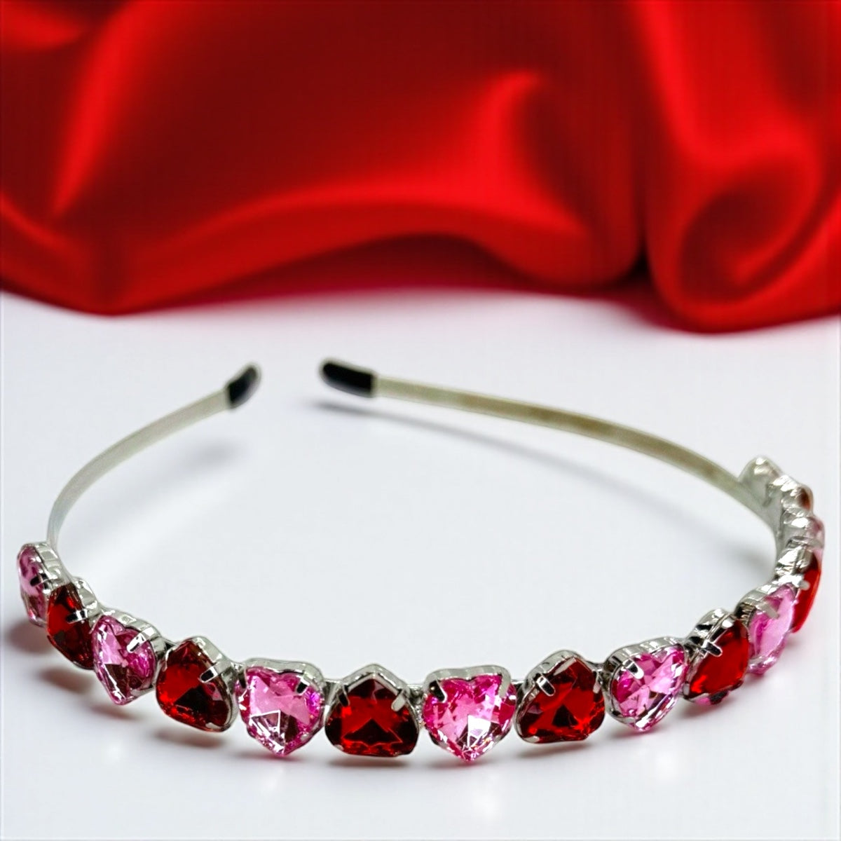 Sweeten Your Style: Pink and Red Heart Rhinestone Headband! 💖