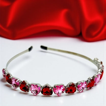 Sweeten Your Style: Pink and Red Heart Rhinestone Headband! 💖
