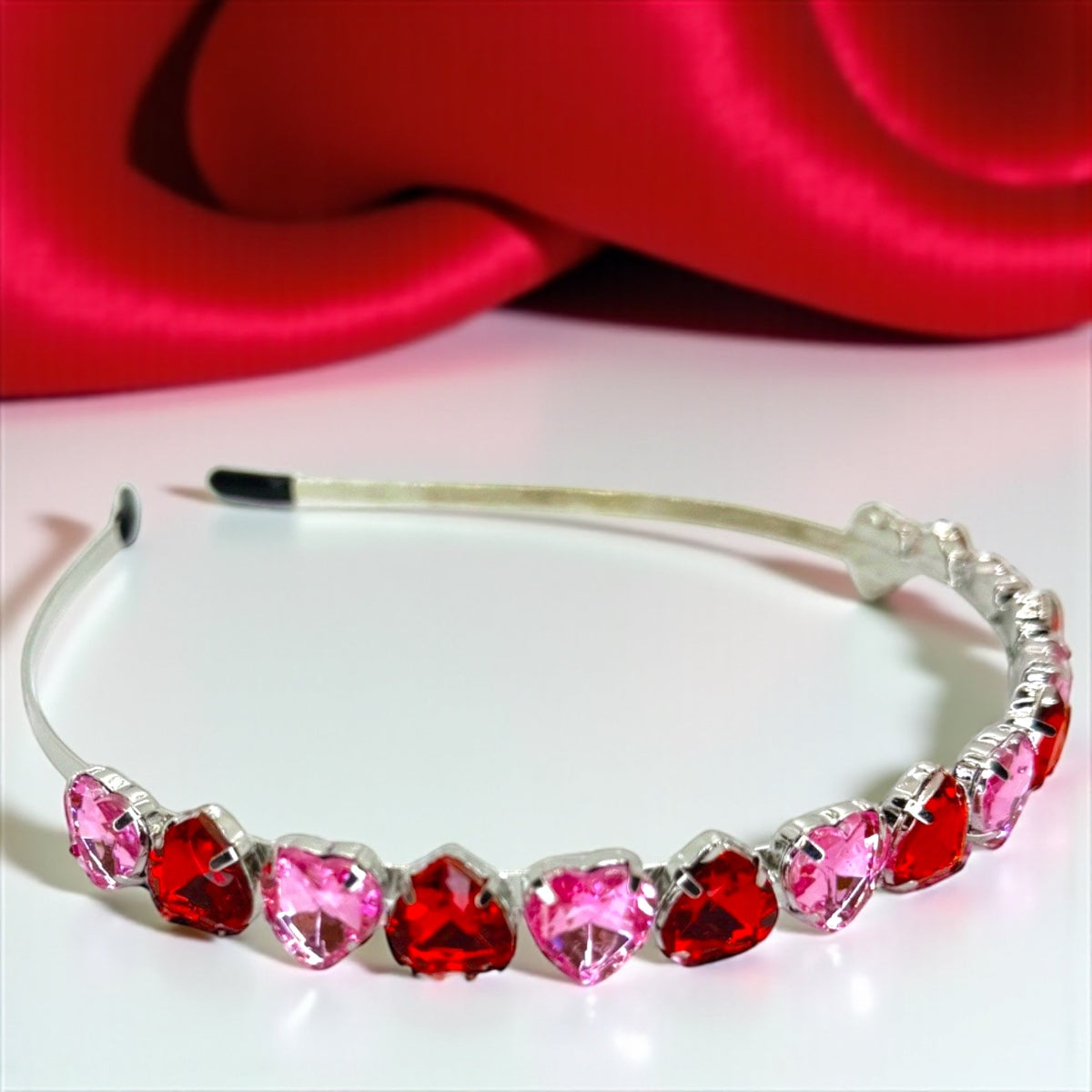 Sweeten Your Style: Pink and Red Heart Rhinestone Headband! 💖