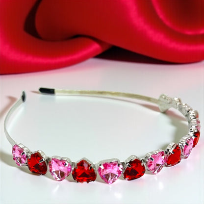 Sweeten Your Style: Pink and Red Heart Rhinestone Headband! 💖