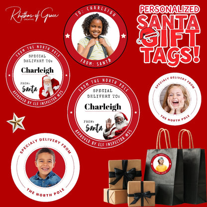 Personalized Santa Gift Tags – Custom North Pole Express Labels, Waterproof Christmas Stickers, Santa’s Workshop & Holiday Name Tags