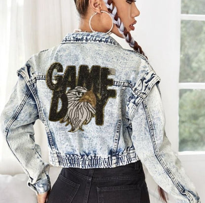 Fly High in Style: Eagles Game Day Sequin Jean Jacket
