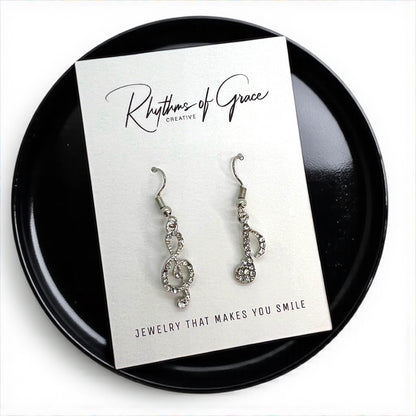 Sparkle & Shine: Rhinestone Musical Notes Dangle Earrings 🎶