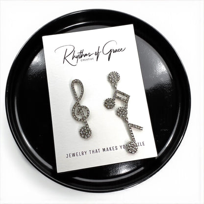 Sparkle & Shine: Rhinestone Musical Notes Dangle Earrings 🎶