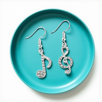 Sparkle & Shine: Rhinestone Musical Notes Dangle Earrings 🎶