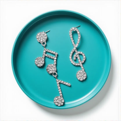 Sparkle & Shine: Rhinestone Musical Notes Dangle Earrings 🎶