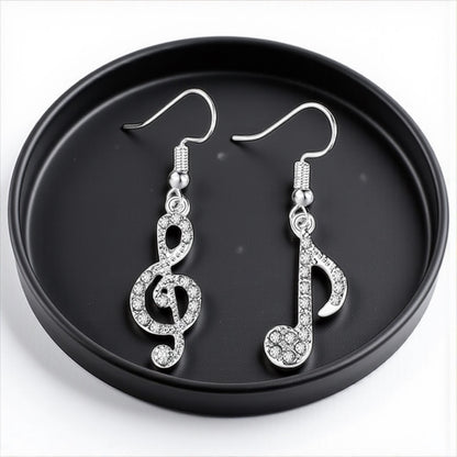 Sparkle & Shine: Rhinestone Musical Notes Dangle Earrings 🎶