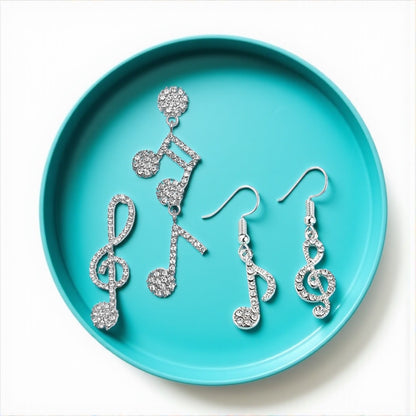 Sparkle & Shine: Rhinestone Musical Notes Dangle Earrings 🎶