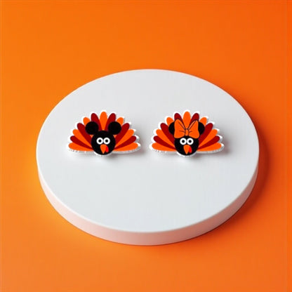Thanksgiving Chic: Adorable Mouse Ears Turkey Stud Earrings!