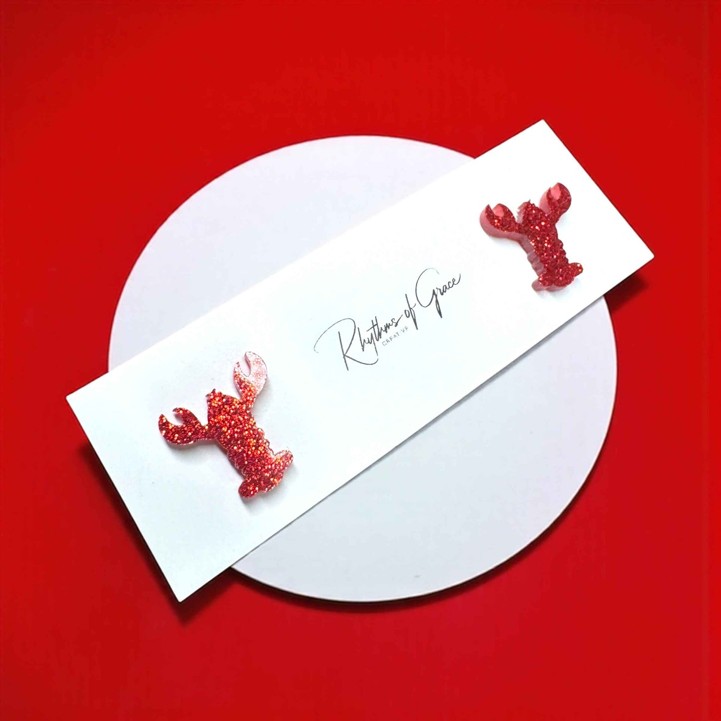 Pinch of Sparkle 🦞 Red Glitter Crawfish Stud Earrings
