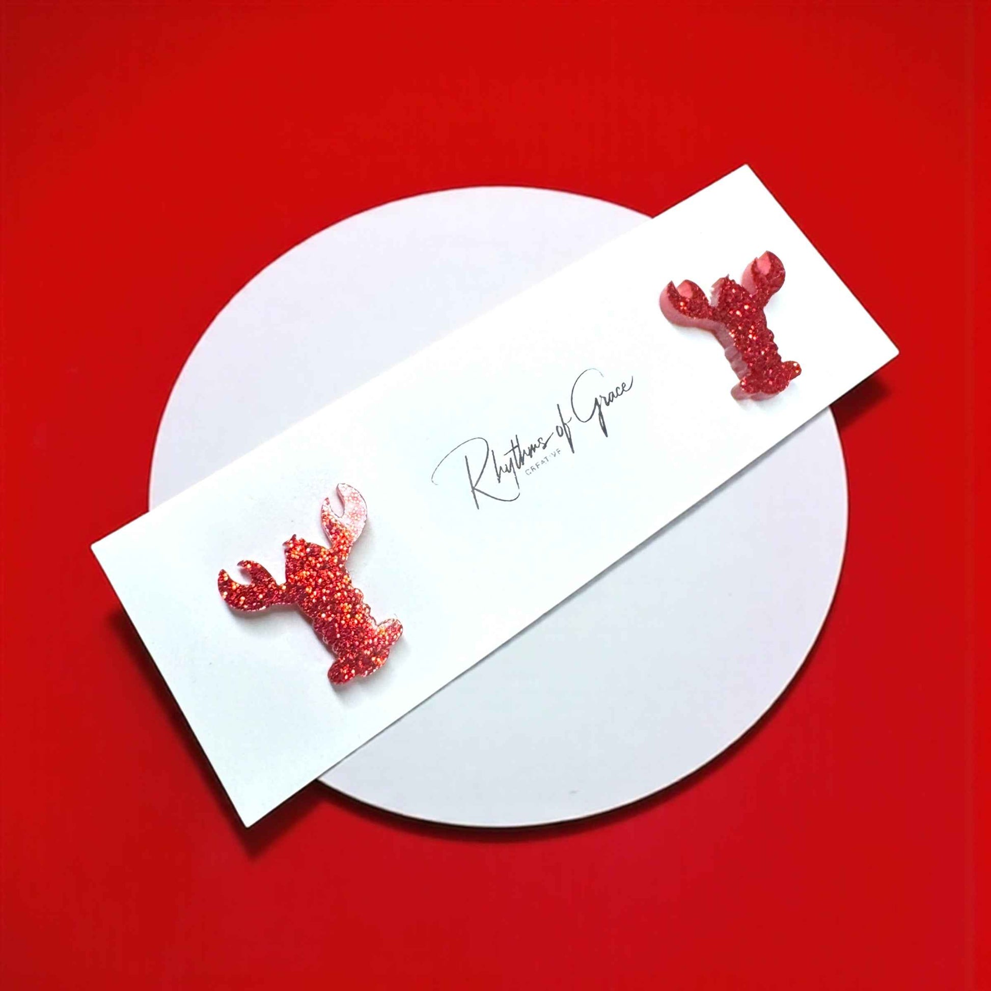 Pinch of Sparkle 🦞 Red Glitter Crawfish Stud Earrings