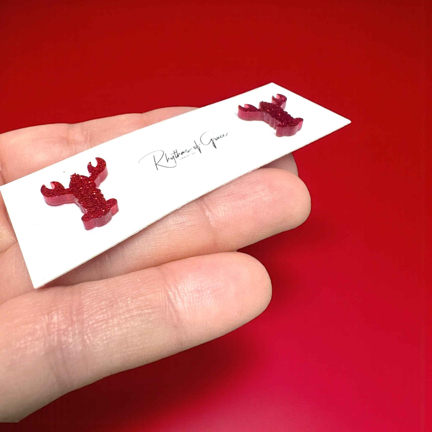 Pinch of Sparkle 🦞 Red Glitter Crawfish Stud Earrings