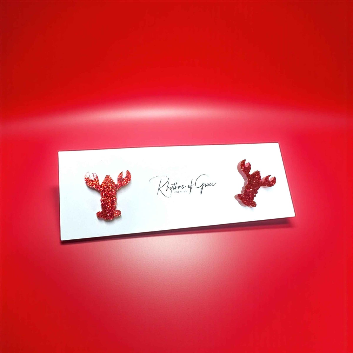 Pinch of Sparkle 🦞 Red Glitter Crawfish Stud Earrings
