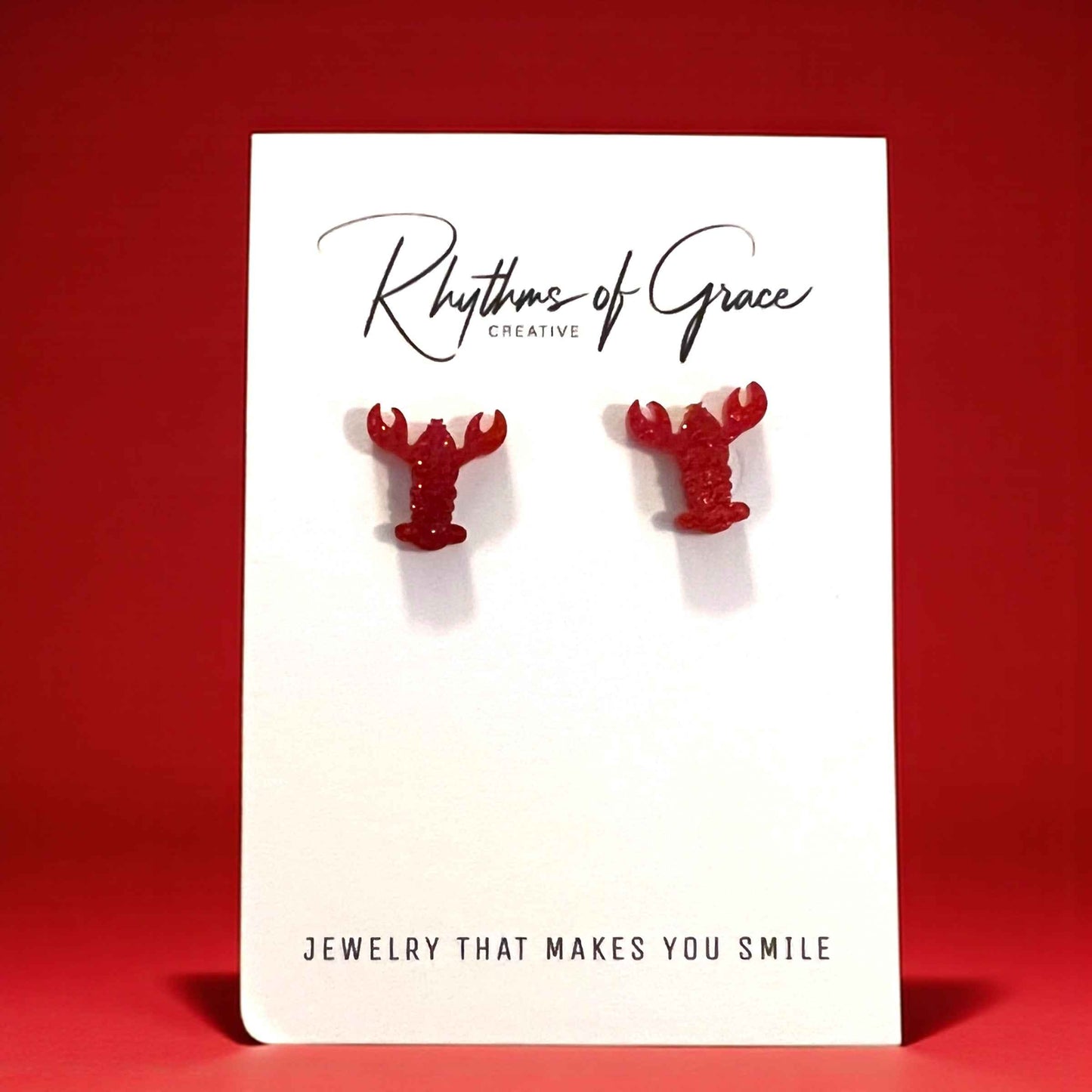 Pinch of Sparkle 🦞 Red Glitter Crawfish Stud Earrings