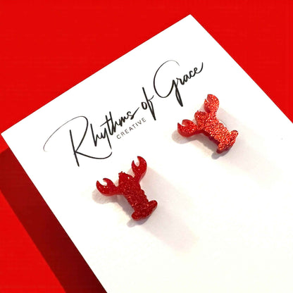 Pinch of Sparkle 🦞 Red Glitter Crawfish Stud Earrings