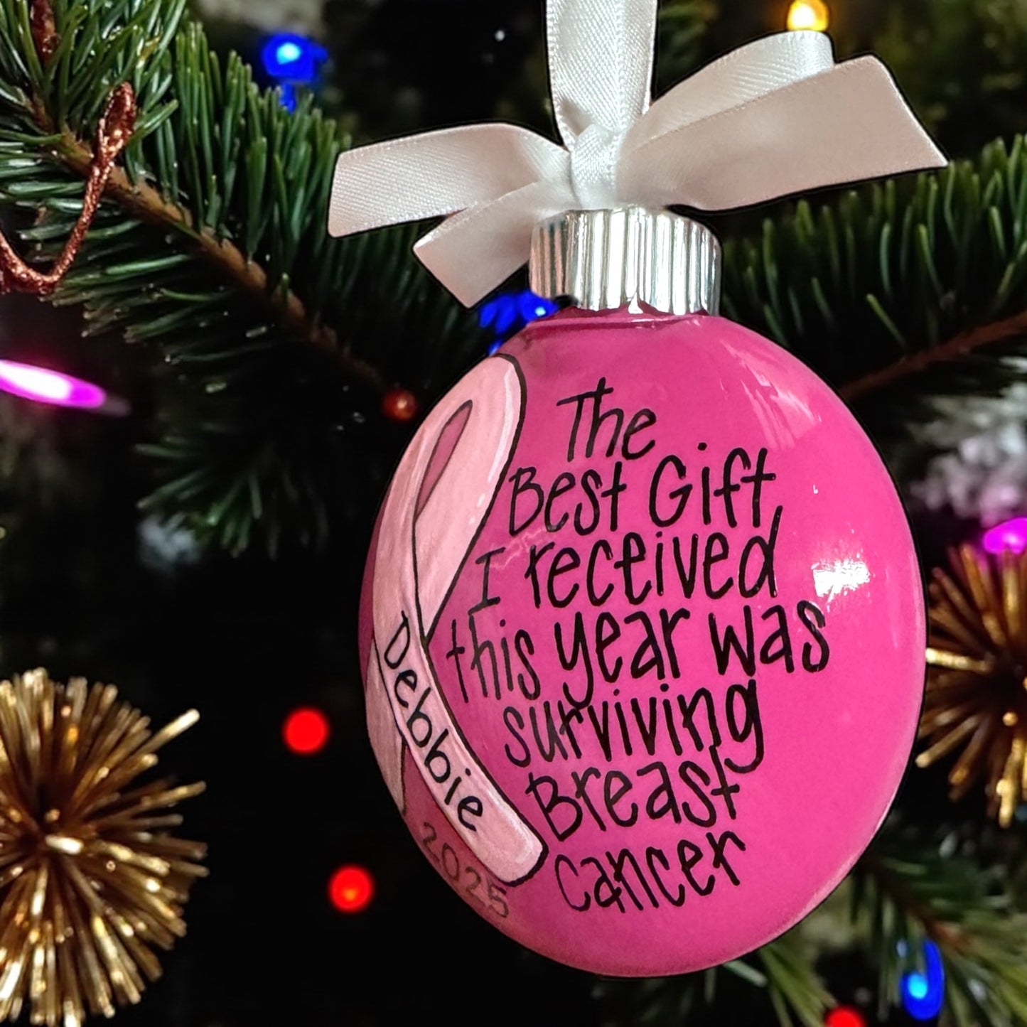 Christmas Ornament: "The Best Gift I Received This Year Was Surviving Breast Cancer"