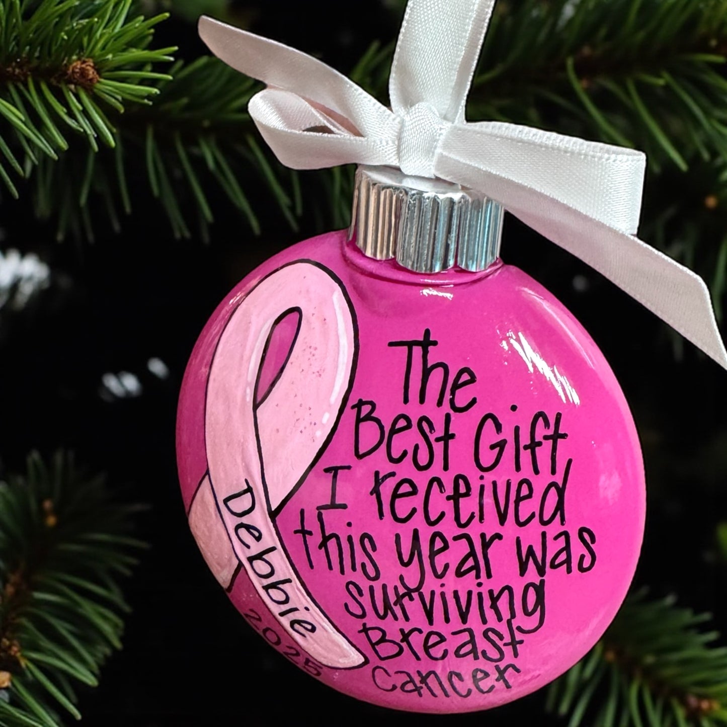 Christmas Ornament: "The Best Gift I Received This Year Was Surviving Breast Cancer"