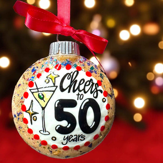 "Cheers to 50 Years!" Hand-Painted Ornament | 50th Birthday & Anniversary Gift