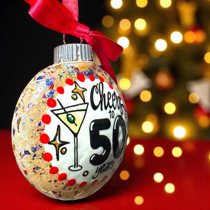 "Cheers to 50 Years!" Hand-Painted Ornament | 50th Birthday & Anniversary Gift