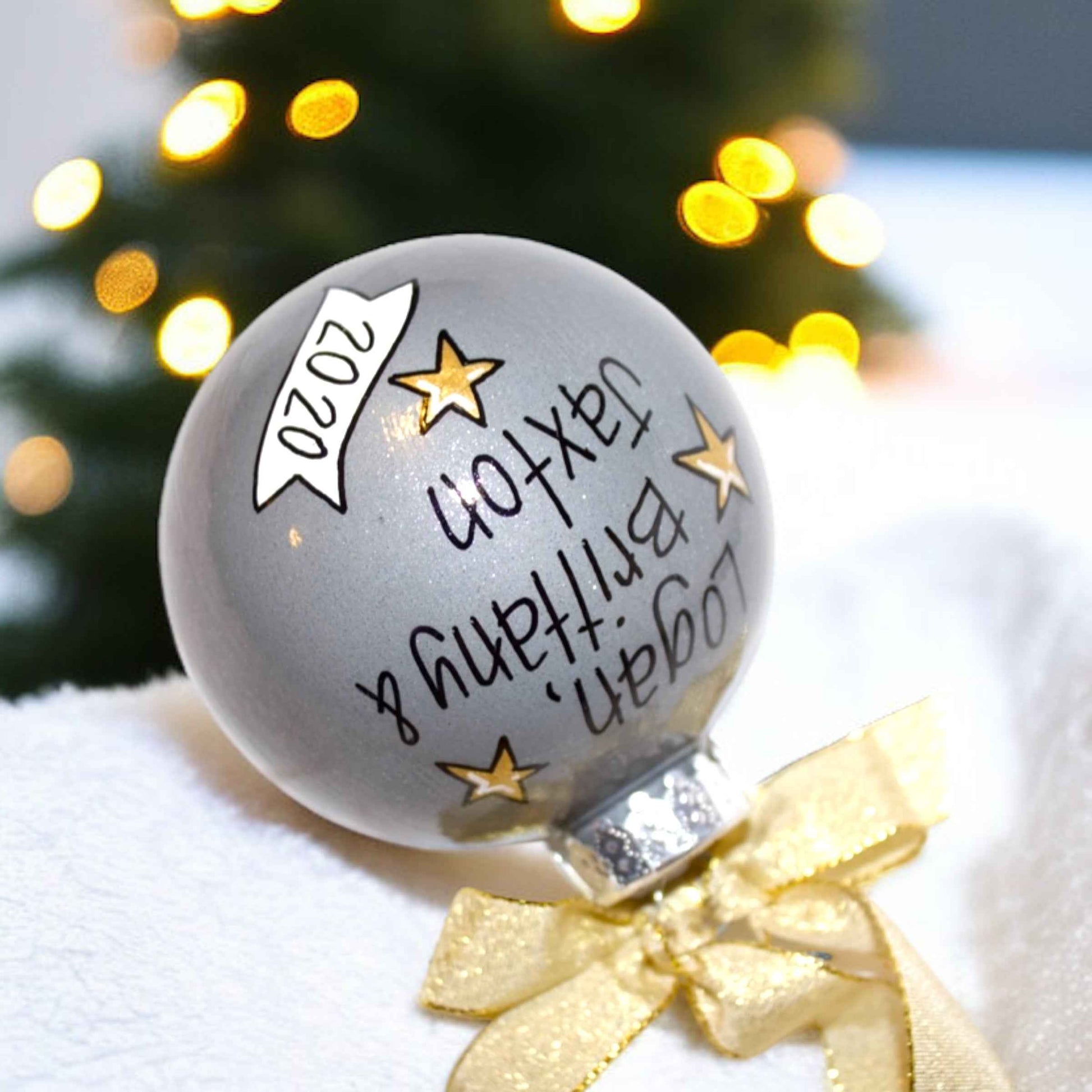 “Our First Christmas as a Family of Three” Personalized Ornament | Hand-Painted Keepsake