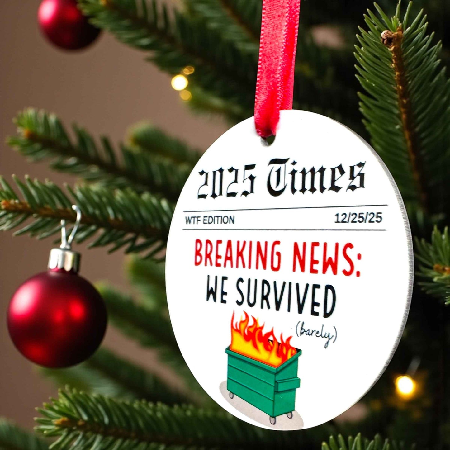 2025 Christmas Ornament – Breaking News We Survived (Barely!) WTF Edition