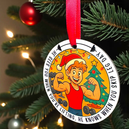 He Sees You When You’re Lifting – Funny Gym Christmas Ornament | Fitness Ornament for Gym Lovers