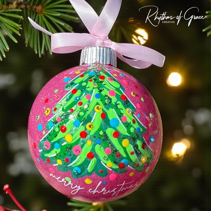 Bright & Colorful Christmas Tree Baubles – Hand-Painted Glitter Ornaments