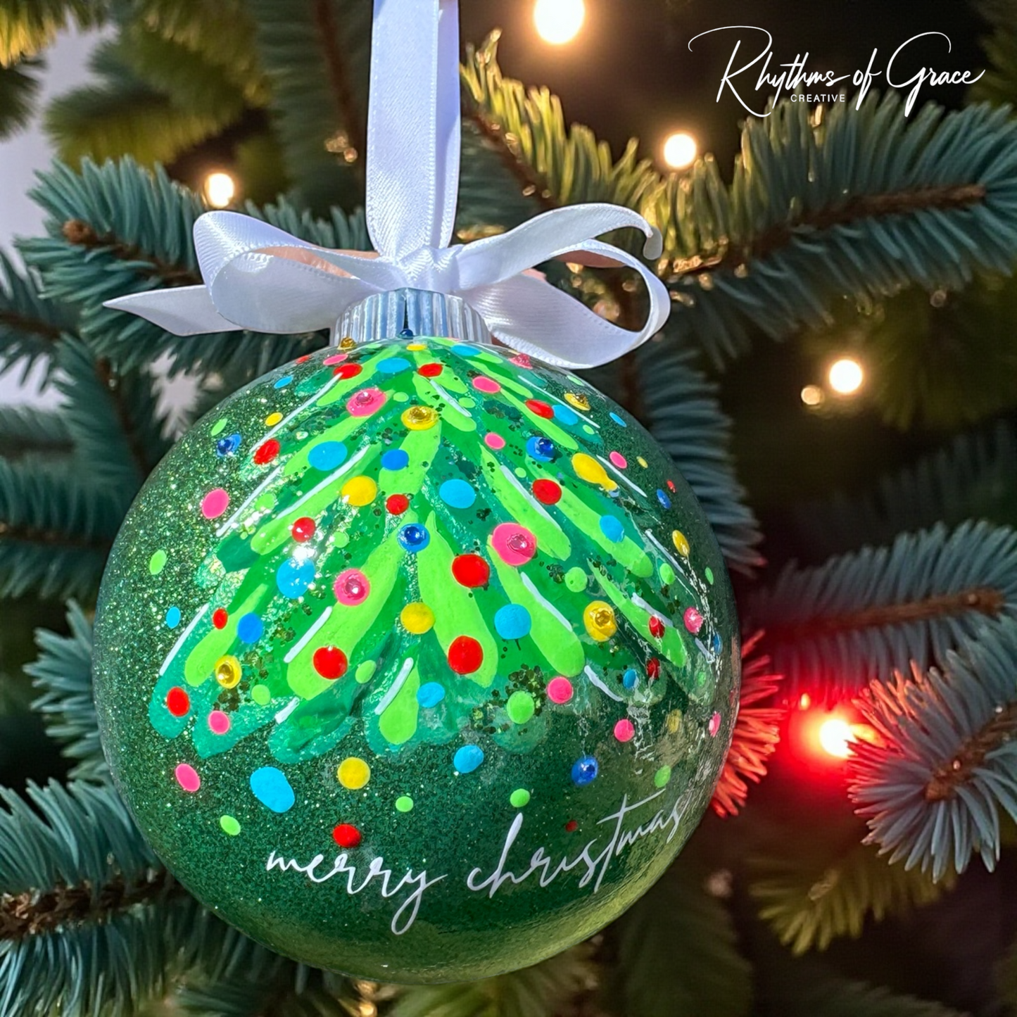 Bright & Colorful Christmas Tree Baubles – Hand-Painted Glitter Ornaments
