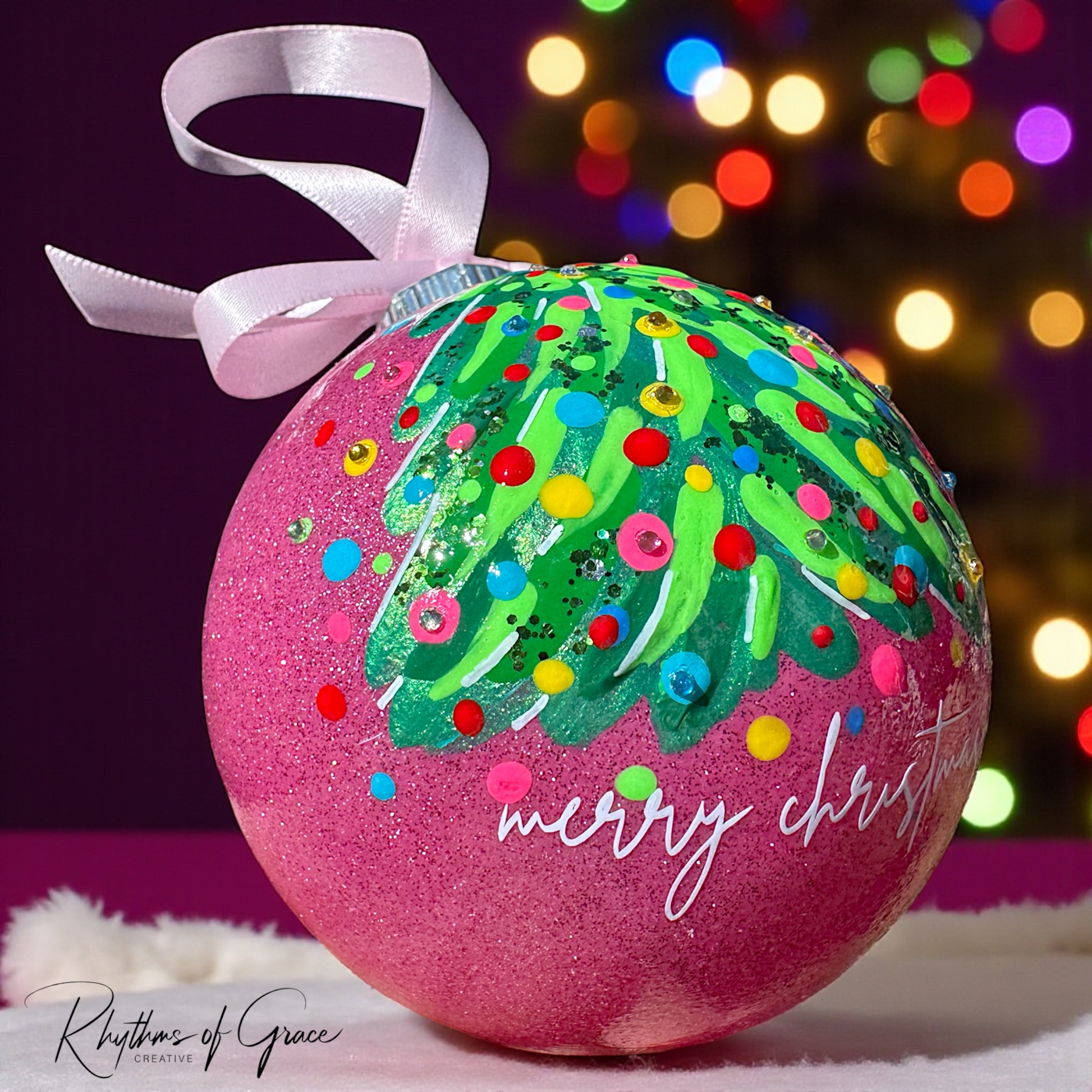 Bright & Colorful Christmas Tree Baubles – Hand-Painted Glitter Ornaments