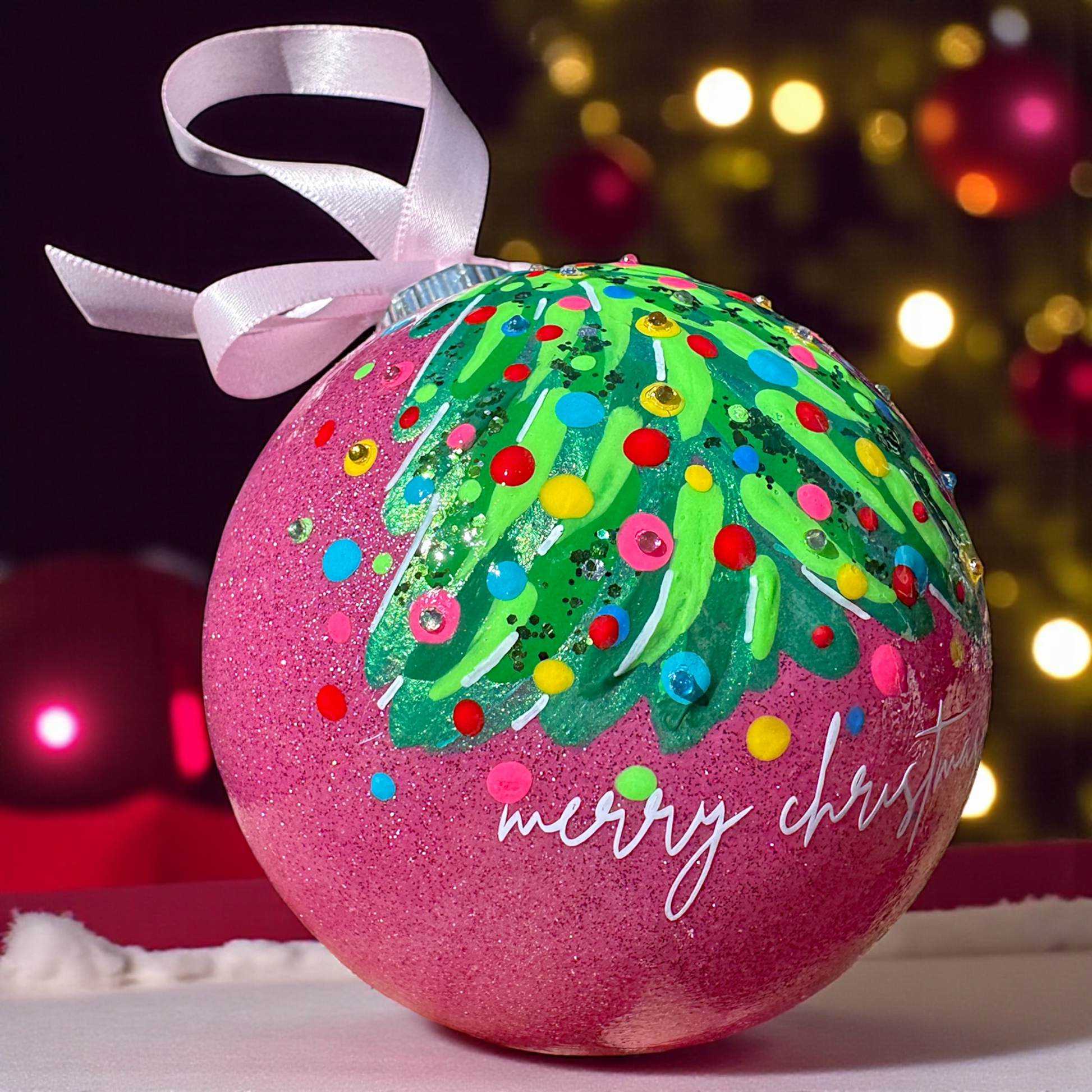 Bright & Colorful Christmas Tree Baubles – Hand-Painted Glitter Ornaments