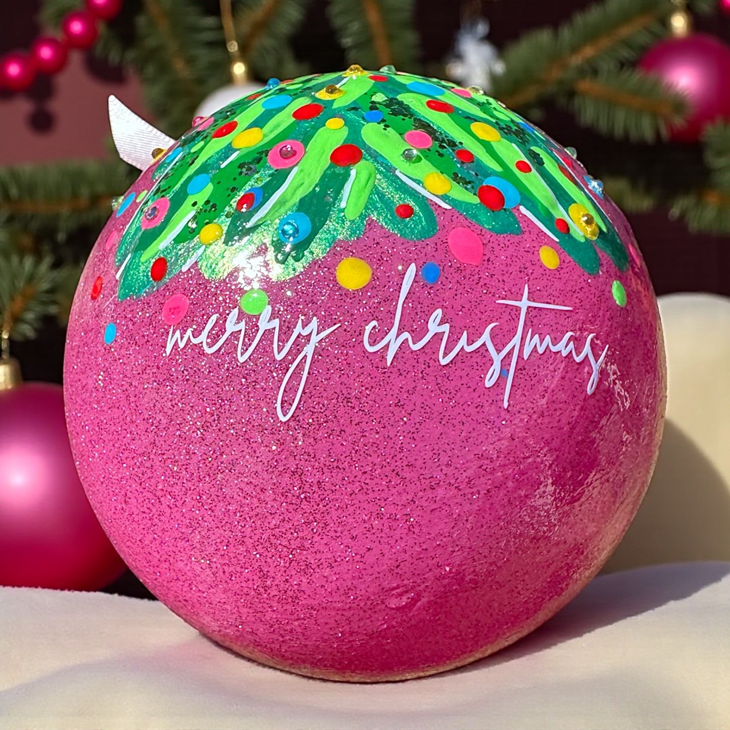 Bright & Colorful Christmas Tree Baubles – Hand-Painted Glitter Ornaments